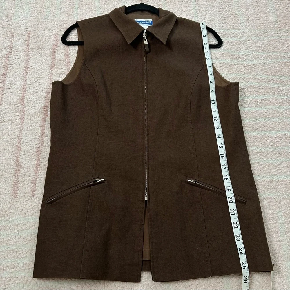 Vintage Pendleton Brown Vest Minimalist Zip Front Size‎ 4 Cotton Linen Blend